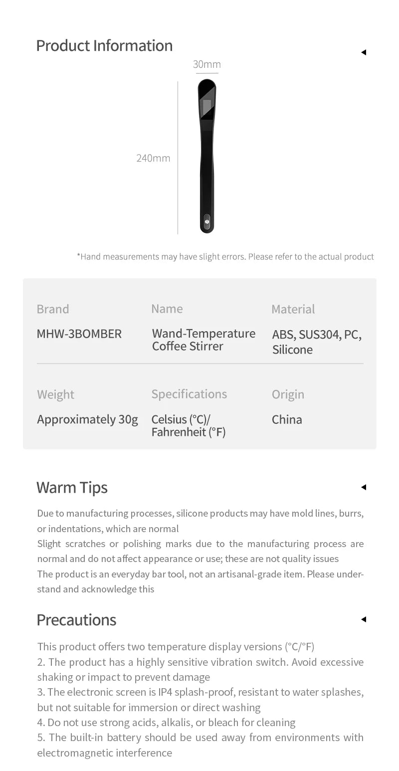 Wand-Temperature Coffee Stirrer-24cm-ABS,PC,Silicone-°C